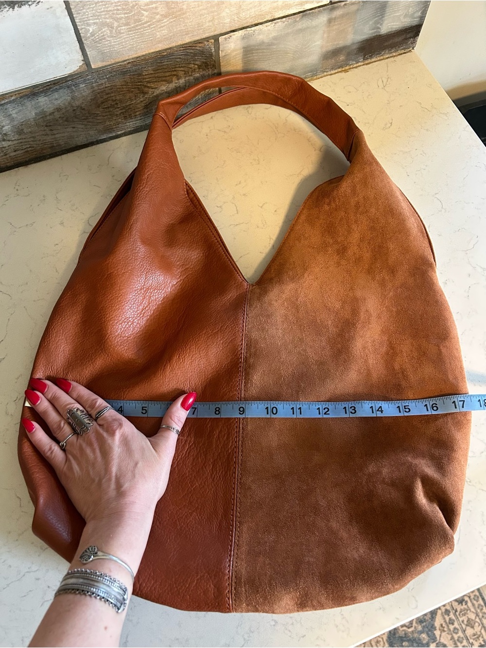 Anthropologie Urban Originals Lenora Large Mixed Faux Suede & Leather Hobo Bag - Picture 12 of 14